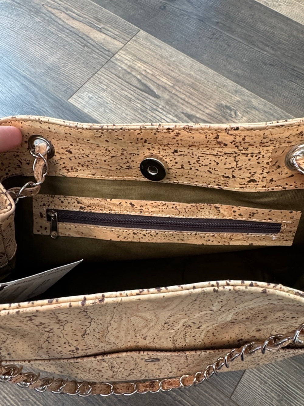 NWT CORX Midnight in Lisbon Rustic Cork Bag with Chain-Strap - Picture 7 of 13
